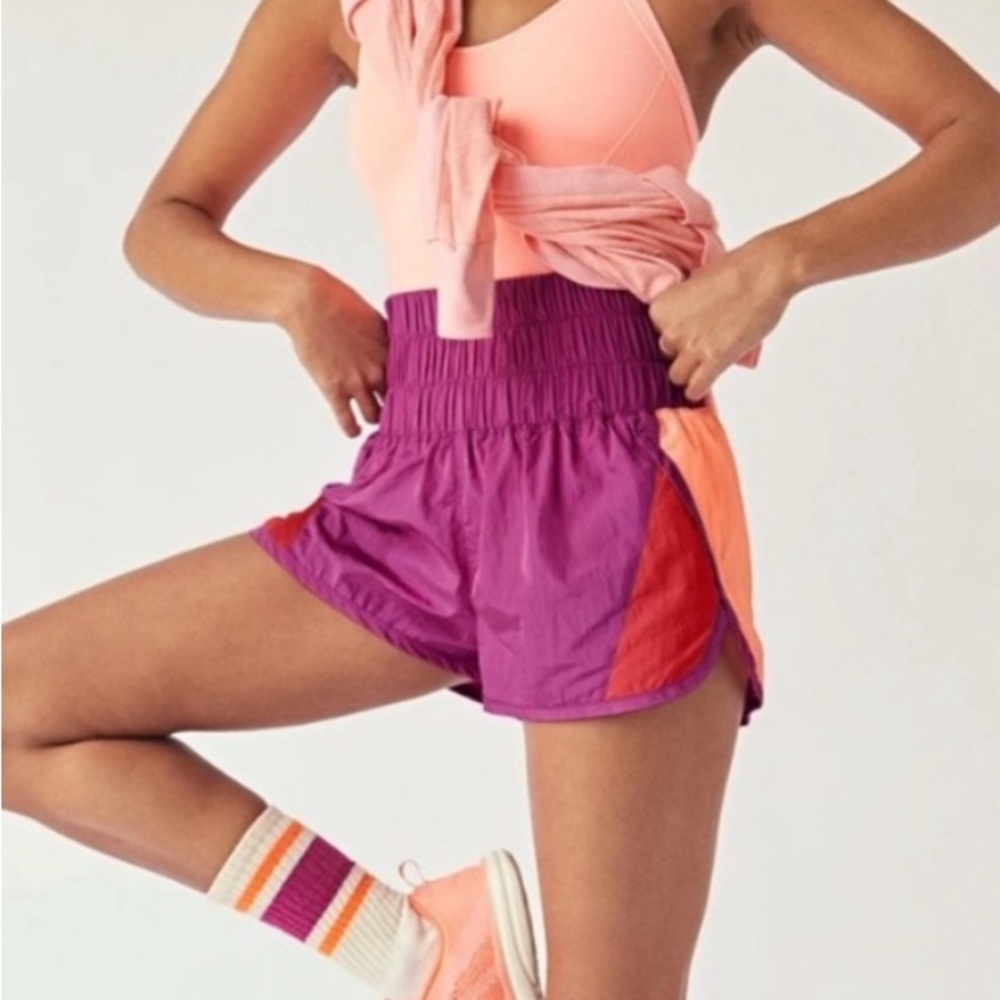 Free People The Way Home Shorts Pink Orange Colorblock Size Small